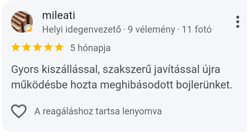 Főoldal Google vélemények és ügyfél értékelések - Bojler javítás