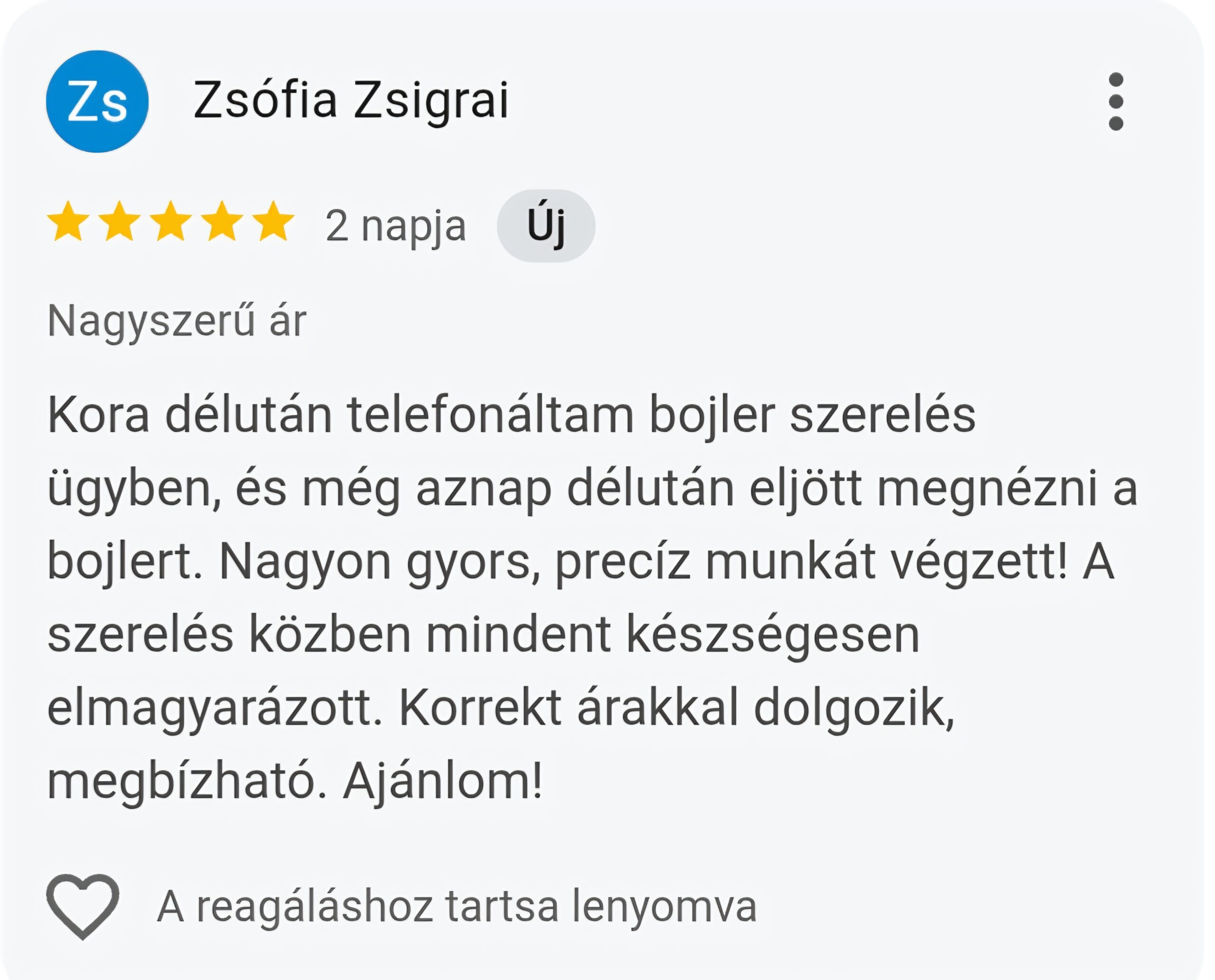 Főoldal Google vélemények és ügyfél értékelések - Bojler javítás